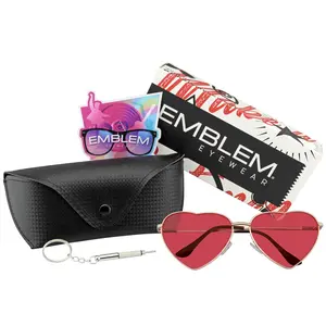Heart Sunglasses Shaped Retro Festival Color Tinted Lenses Metal Frame Sunglasses with  Case