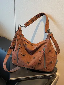 Women's Elegant Colorblock Corduroy Shoulder Bag, Fashionable Zipper for Daily Used, Casual Trendy Versatile High-quality Daily Commuting Bag, Crossbody Shoulder Bags