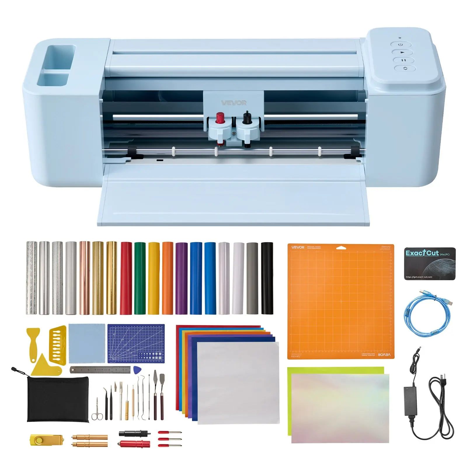 VEVOR Vinyl Cutting Machine, 12in Button-Controlled Compact Vinyl Cutter with Hard Plastic Adhesive Tool Kits, Foil, Heat Transfer Paper Supplies, 5000+ Built-in Designs, Compatible with Mac, Windows, Android & iOS, for Customized Cards & Home Office Use