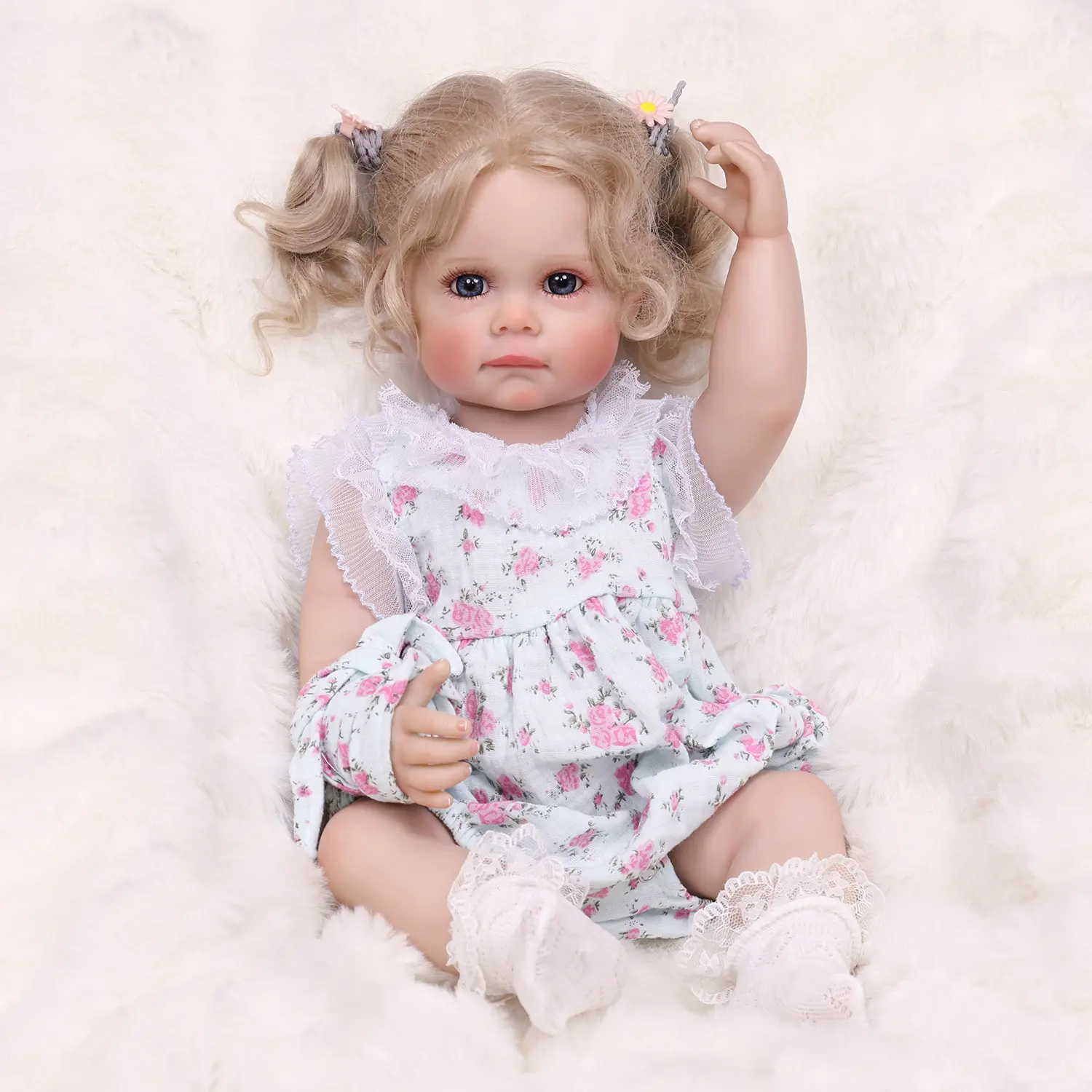 KEIUMI 22-in Lifelike Full Silicone Reborn Baby Doll - Blonde Double Ponytail, Blue Fairy Dress, Accessories for Gifting & Collecting (Ages 3+)