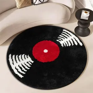 Vintage Vinyl Record Round Rug, Retro Trendy Circular Carpet, Living Room Bedroom Entrance Decorative Mat, Anti-Slip Luxury Floor Pad