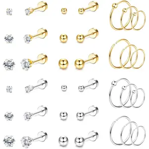 MILACOLATO Surgical Steel Tiny Stud Earrings for Women Hypoallergenic Flat Back Cartilage Earrings Cubic Zirconia Tiny Ball Earrings Hoops Conch Helix Cartilage Piercing Jewelry