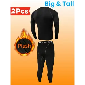 Men's Plus Size Thermal Underwear Set - Quick-Dry Fleece Compression Shirt & High-Stretch Breathable Leggings for Fall/Winter Outdoor Activities, PLUS SIZE