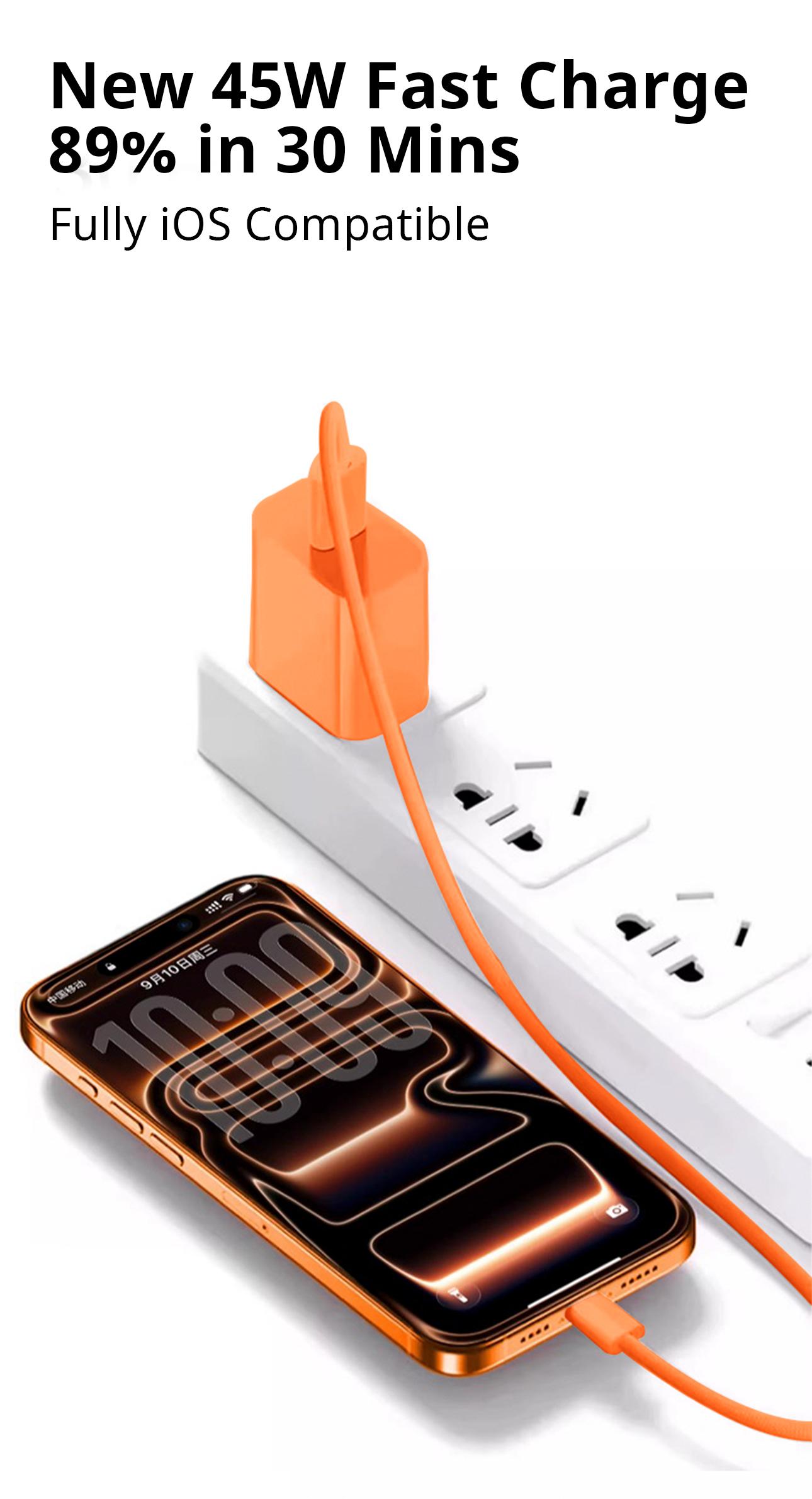 Compatible with iPhone 17 Pro Max: 45W fast charger set; portable charger (orange), set of 2; compatible with iPhone 17 Pro; charging head for iPhone 17; convenient iPhone charger; Type‑C fast charging; 6.6 ft / 3.3 ft; PD fast charging tablet.