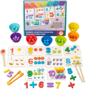 Montessori Arithmetic Math Toy Set for Toddlers 2-6 Years Old Wooden Number Cognitive Clip Bead Matching Game Educational Playset for Boy Girl Birthday Gift
