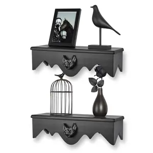 Bat Floating Shelf Set of 2, Black Flying Bat Shelf, Wood Wall Mounted Storage Shelves, Gothic Home Decor for Bedroom, Kitchen, Living Room, Bathroom, Office and More… Photo Gift