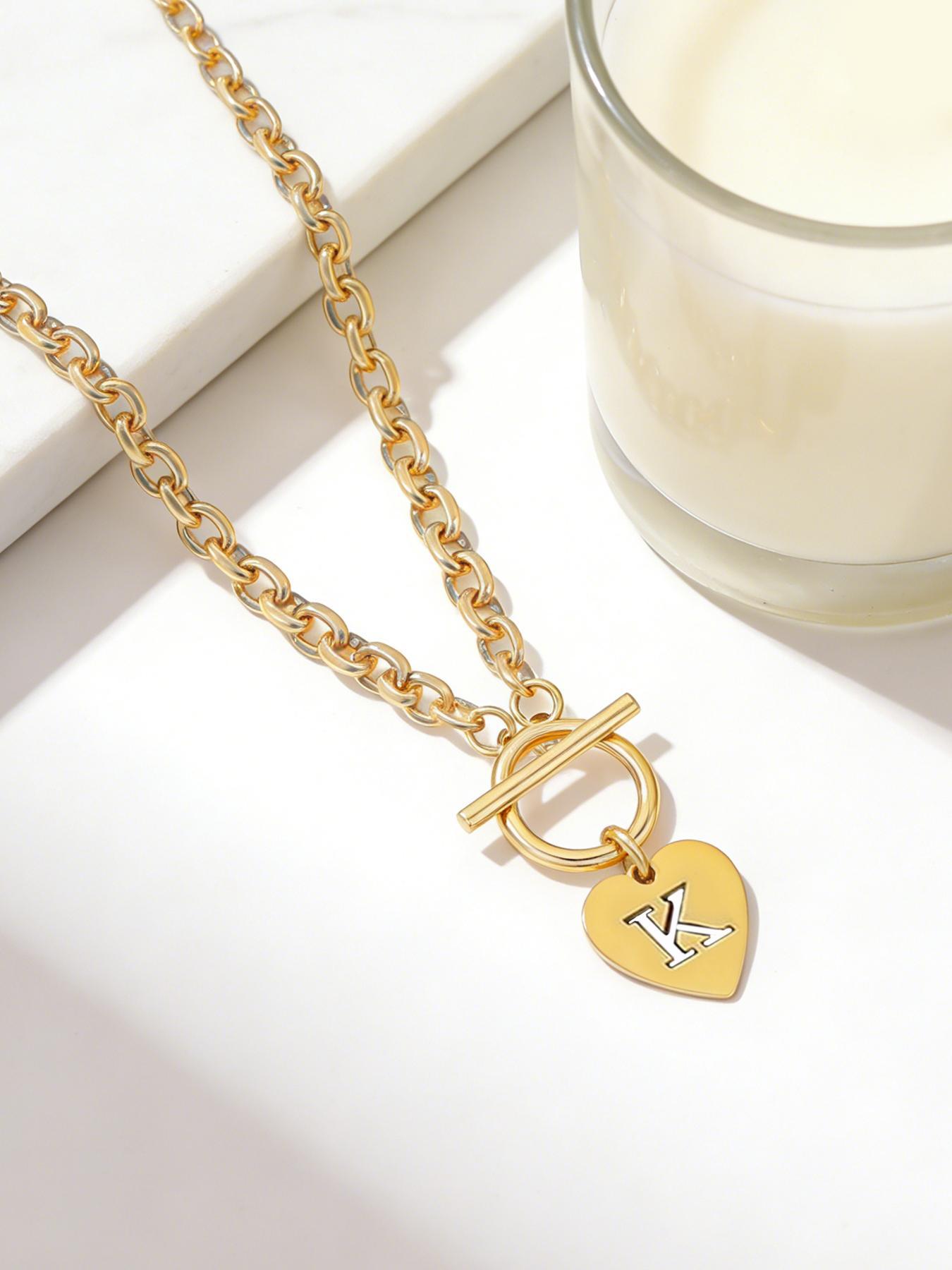 Fashionable and elegant necklace featuring a hollow letter pendant; the OT clasp is die-cast molded, stainless steel chain necklace for women with an OT clasp—suitable for everyday wear, vacations, dates, and more; also serves as a delightful, surprising