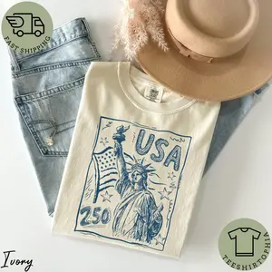 Comfort Colors Statue of Liberty Shirt, USA 250 Vintage America Tee, 4th of July T Shirt, Retro Patriotic Graphic Tee, American Flag Shirt