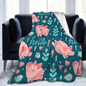 Cartoon Pig Bird Hello Blanket, Soft Blankets Flannel Bed Throw Cozy Lightweight Plush Gifts for Kids Boys Girls Women Men Sofa Couch Bedroom Living Rooms Warm All Season, Home Decor