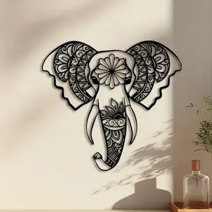 1pc Elephant Mandala Metal Wall Art, Elephant Mandala Statue Mural, Perfect for Boho Wall, Meditation Room Wall, Bedroom Wall, Easter Decor, Ideal Gift for Spiritual Seekers, Non-Toxic Coated Metal
