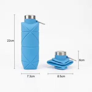 Collapsible Silicone Water Bottle 20oz, Leakproof Foldable Water Bottle for Travel, Gym, Hiking & Camping, BPA-Free Reusable Sports Water Flask