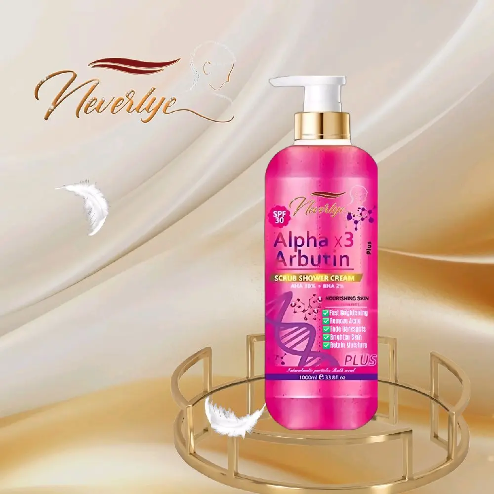 Neverlye Alpha Arbutin Shower Scrub 1000ml 32oz for Acne Hyperpigmentation Brightening Oily Skin Control Uneven Tone Repair Smooth Skin
