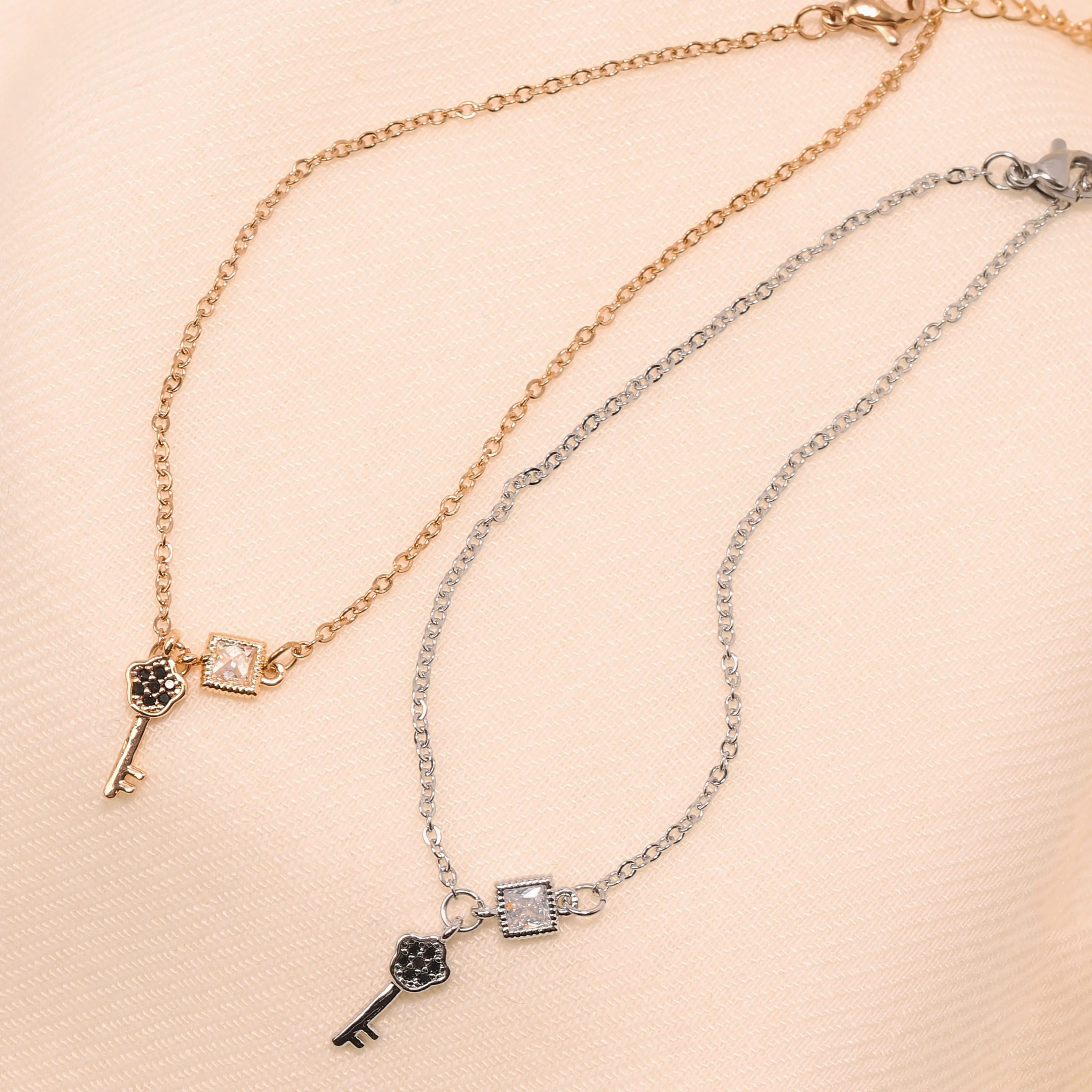 Key & Stone Charm Anklet