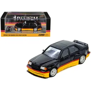Pandem Rocket Bunny 190E Black with Red and Yellow "Diecast Con Madrid 2026 Event Edition" 1/64 Diecast Model Car by Inno Models