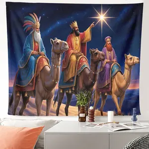 1pc Three Magi Following Bethlehem Star Tapestry for Bedroom, Living Room, Dorm, Backdrop, Ceiling Decor, Spiritual Christmas Religious Art, High Definition Print Wall Hanging.