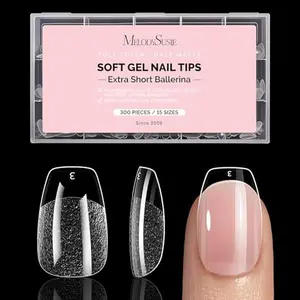 MelodySusie Extra Short Ballerina X Nail Tips - 300Pcs 15 Sizes Clear Acrylic, Half Matte Full Cover Press on Nails for DIY Extension & Salon Use,Pre-Shaped for Long-Lasting Manicure