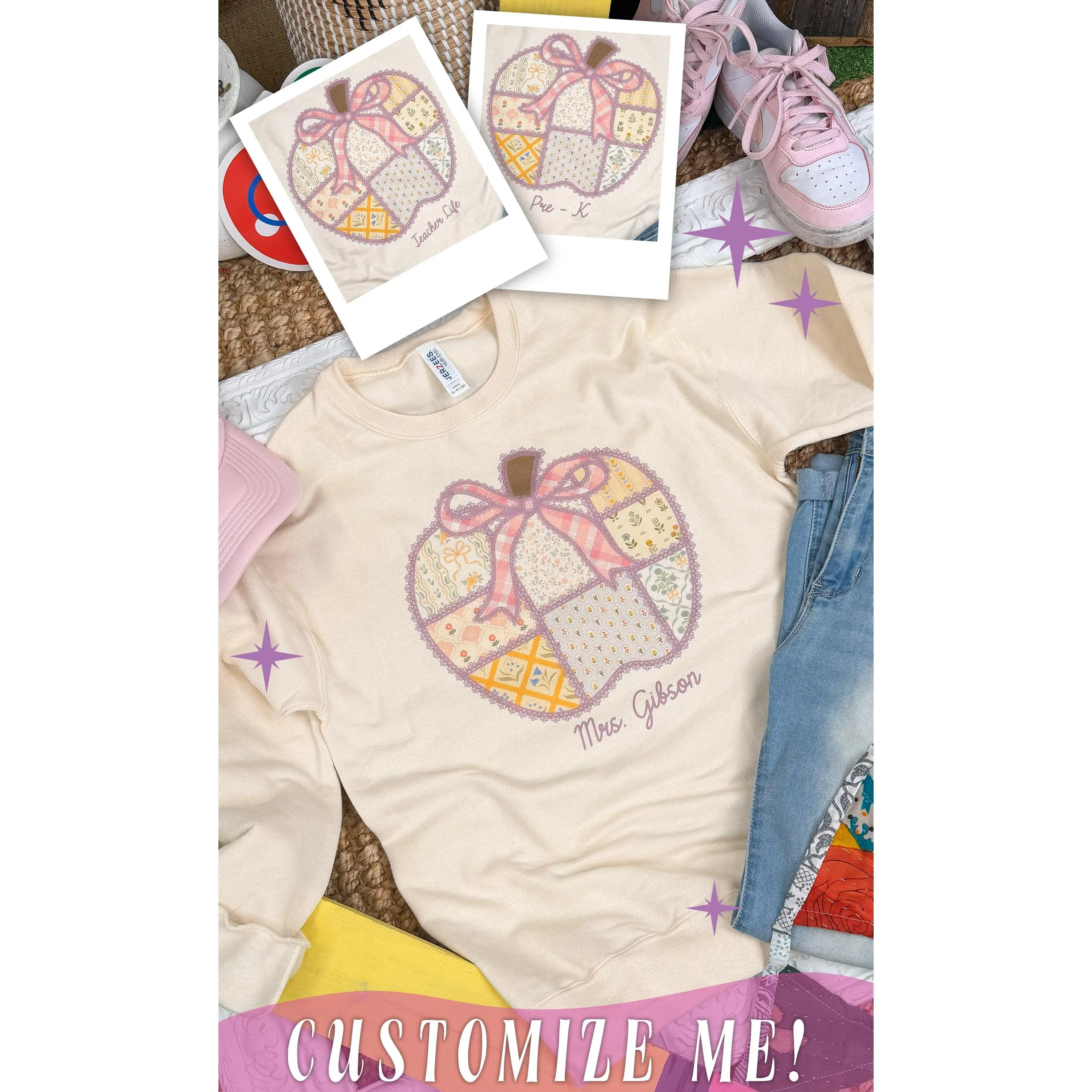 Women's Fitted Round Neck Custom Graphic Teacher-Themed Cotton Easy-Care Fabric Pullover Sweatshirt - Versatile Print Top, School-Focused Casual Wear for Jeans, Slacks