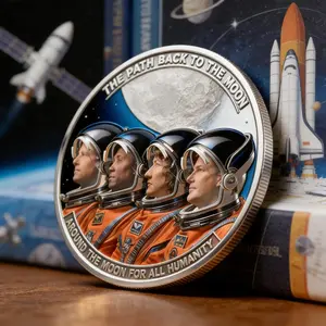 Artemis II Lunar Mission Commemorative Coin 2026 – Silver Plated Space Collectible Gift