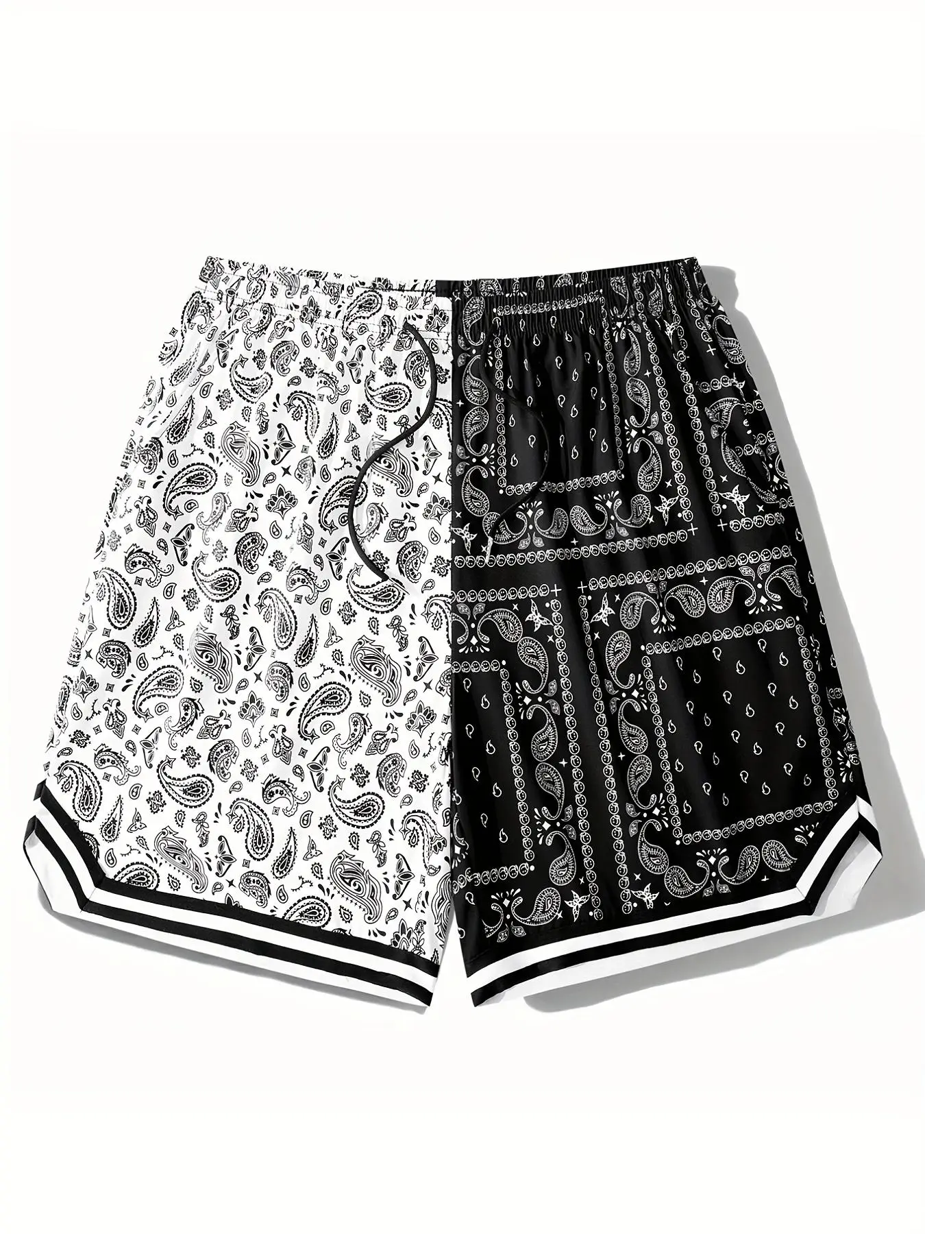Men's Colorblock & Paisley Print Drawstring Shorts, Regular Fit Casual Beach Shorts, Summer Clothes, Men's Summer Bottoms