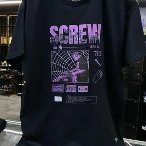 H-Town DJ Screw T-shirt - June 27 713 Graphic Design - Black Tee with Purple Text and Disc Logo