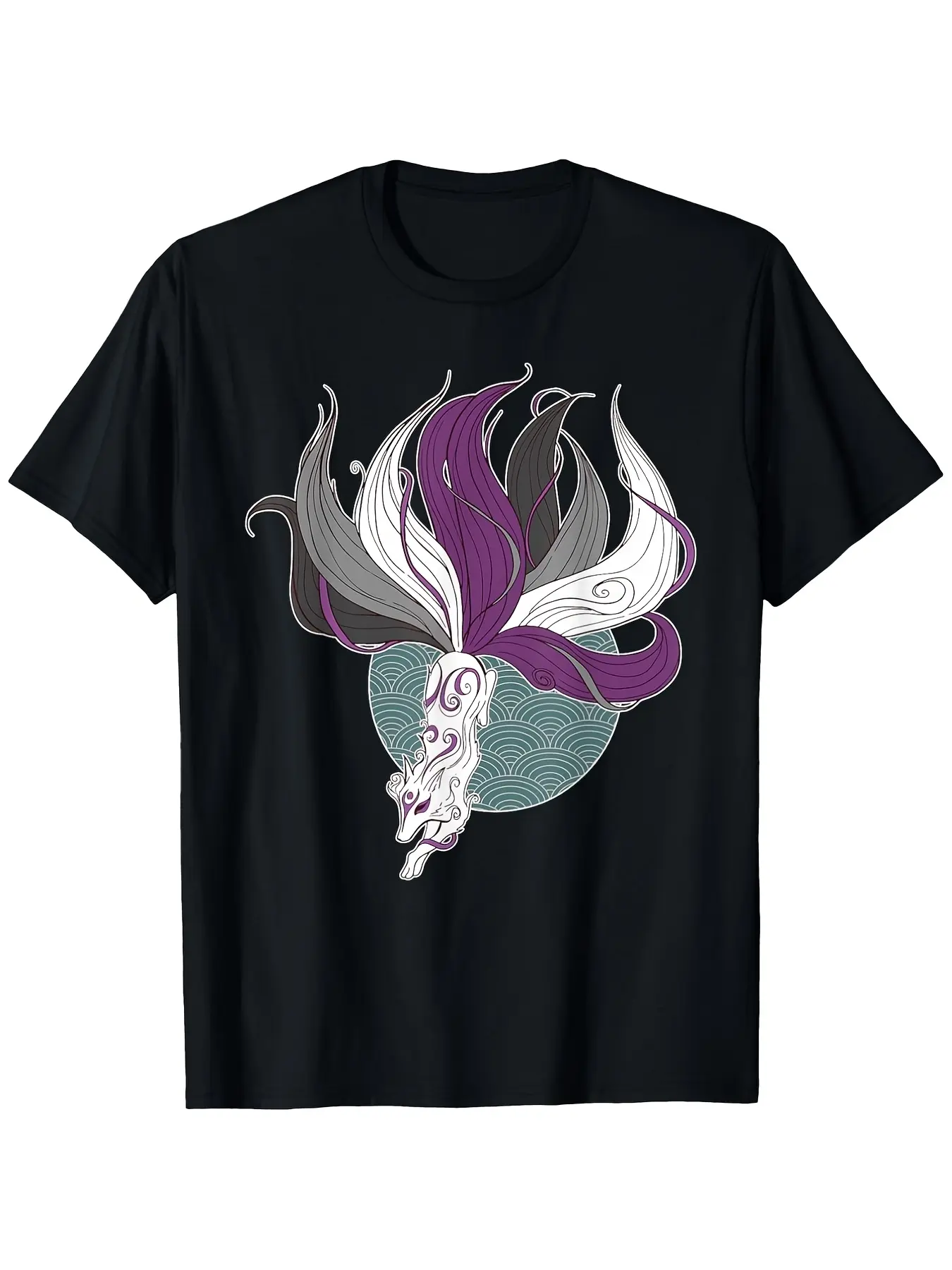 Asexual Kitsune Ace Pride Flag Demisexual Anime Fu unisex soft cotton short sleeve t shirt, vintage graphic casual tee for men women teens, perfect birthday holiday gift for camping travel gym daily street  wear