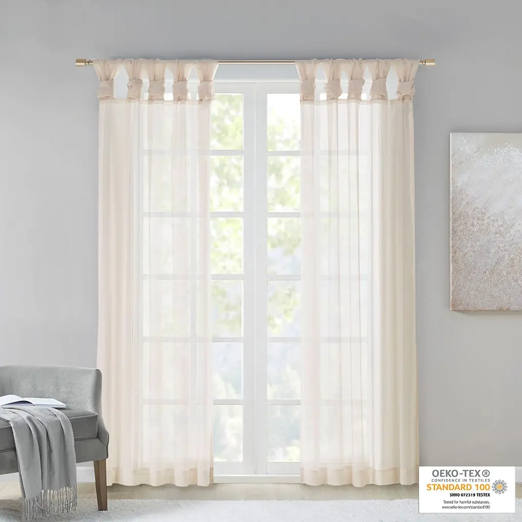 Sheer Voile Curtain Pair with Twisted Tab Header, Light Filtering Rod Pocket Drapes for Living Room and Bedroom, Soft Airy Fabric, Available Color Choices