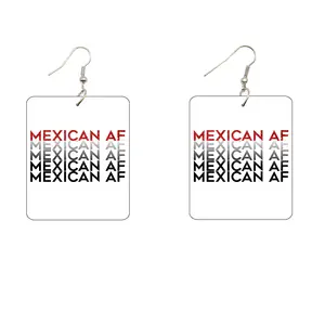 Mexican AF Rectangle Wooden Earrings
