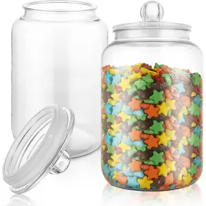 2 Pcs 1 Gallon Candy Jar Plastic Jars with Lids Decorative Cookie Jar Candy Buffet Containers Clear Airtight Food Storage Canister Home Decor Centerpiece Candy Cookies Storage （128oz）