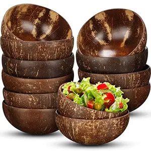 12 Pcs Coconut Shell Bowls Polished Wooden Bowls Natural