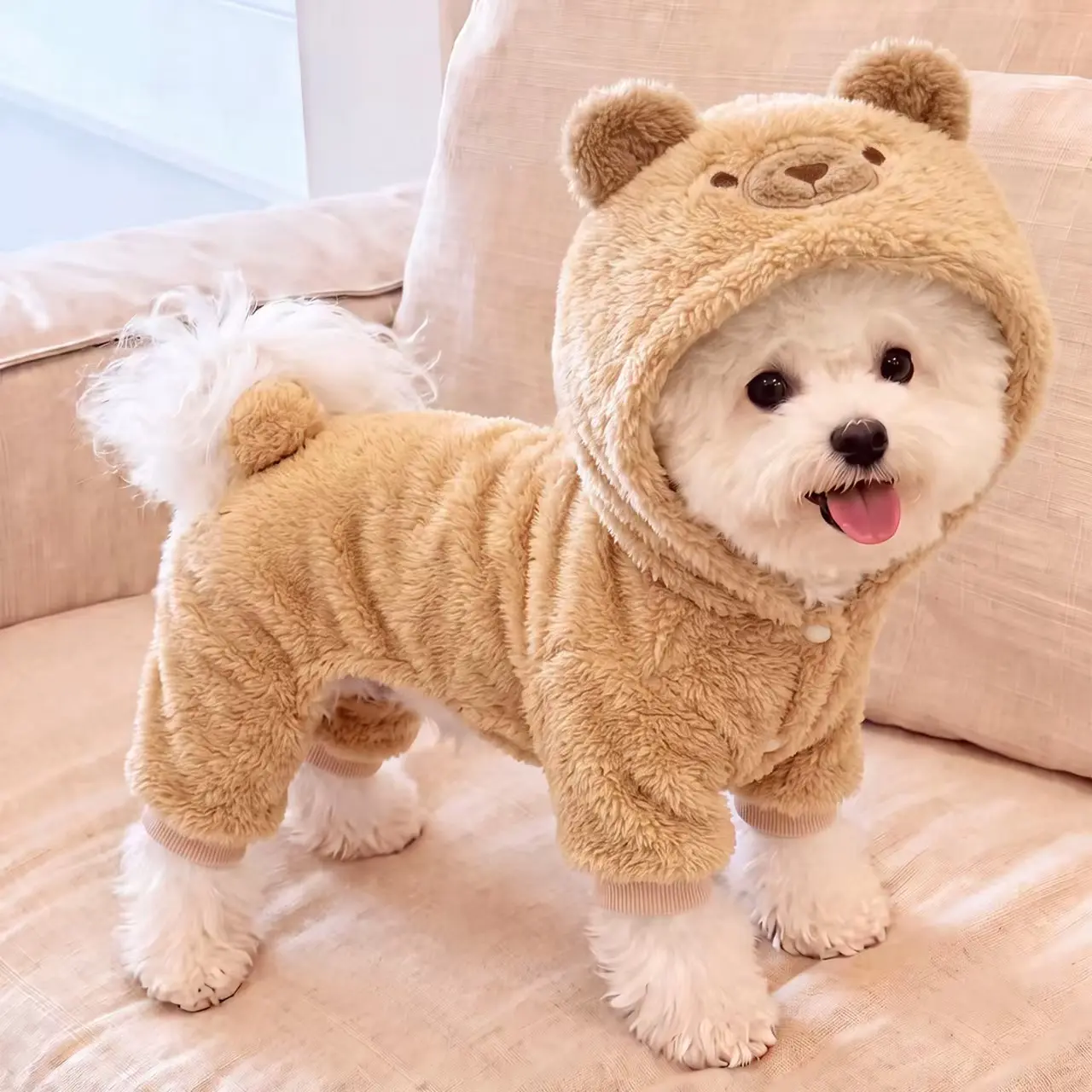 Dog Sweater for Small Dogs & Cats, Warm Fleece Pet Clothes, 4 Legs Onesie Jumpsuit with Leash D-Ring, Cozy Winter Puppy Outfit