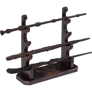 Wizard Wand Holder Display Handmade Carved Wooden Wand Stand 1 Tiered for Collection Black (4 slots wand stand)