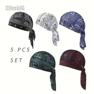 2Pcs/5Pcs Paisley Cooling Headscarf Cap Set, Motorcycle Pirate Head Wrap Safety Helmet Liner, Elastic Fit Hand Washable Multifunctional Outdoor Headwear for Athletes & Outdoor Enthusiasts