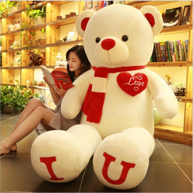 80 100cm Big I LOVE YOU Bear Heart Plush Toys Lovely Stuffed Soft Pillow Doll Kids Toys Birthday Girlfriend Valentine's Day Gift