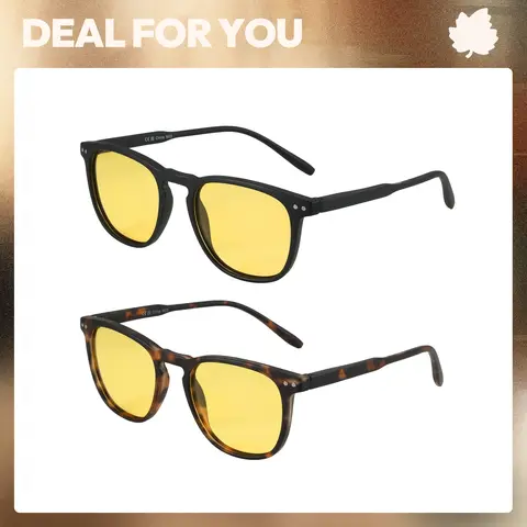 ZENOTTIC 2PCs Night Vision Glasses, Anti-Glare Yellow Lenses, Unisex Vintage Tortoise Shell & Black Frames,Build For Safe Driving,Gift Set summerwins