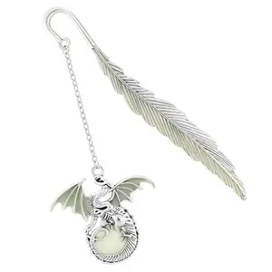Feather Dragon Bookmark, Metal Bookmark Glow in The Dark Dragon Bookmark, Fantasy Bookmark Gifts for Women Men, Cool Bookmarks for Book Reading Lovers(Silver Dragon)