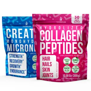 Creatine Monohydrate for Women and Collagen - Fitness and Beauty Supplement Powder for Muscle, Healthy Hair, Skin, Nails and Recovery