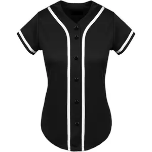 Womens Baseball Jersey Blank Button Down Softball Jersey Hip Hop Hipster Short Sleeve Sports Uniform