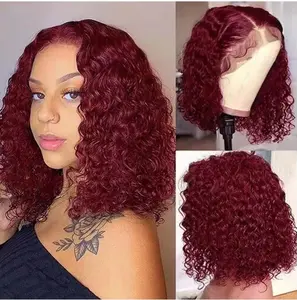 99J Burgundy Curly Bob Wig Human Hair 13x4 Lace Front Wigs Human Hair Burgundy Curly Wigs for Black Women Burgundy Short Curly Bob Wigs 10 Inch
