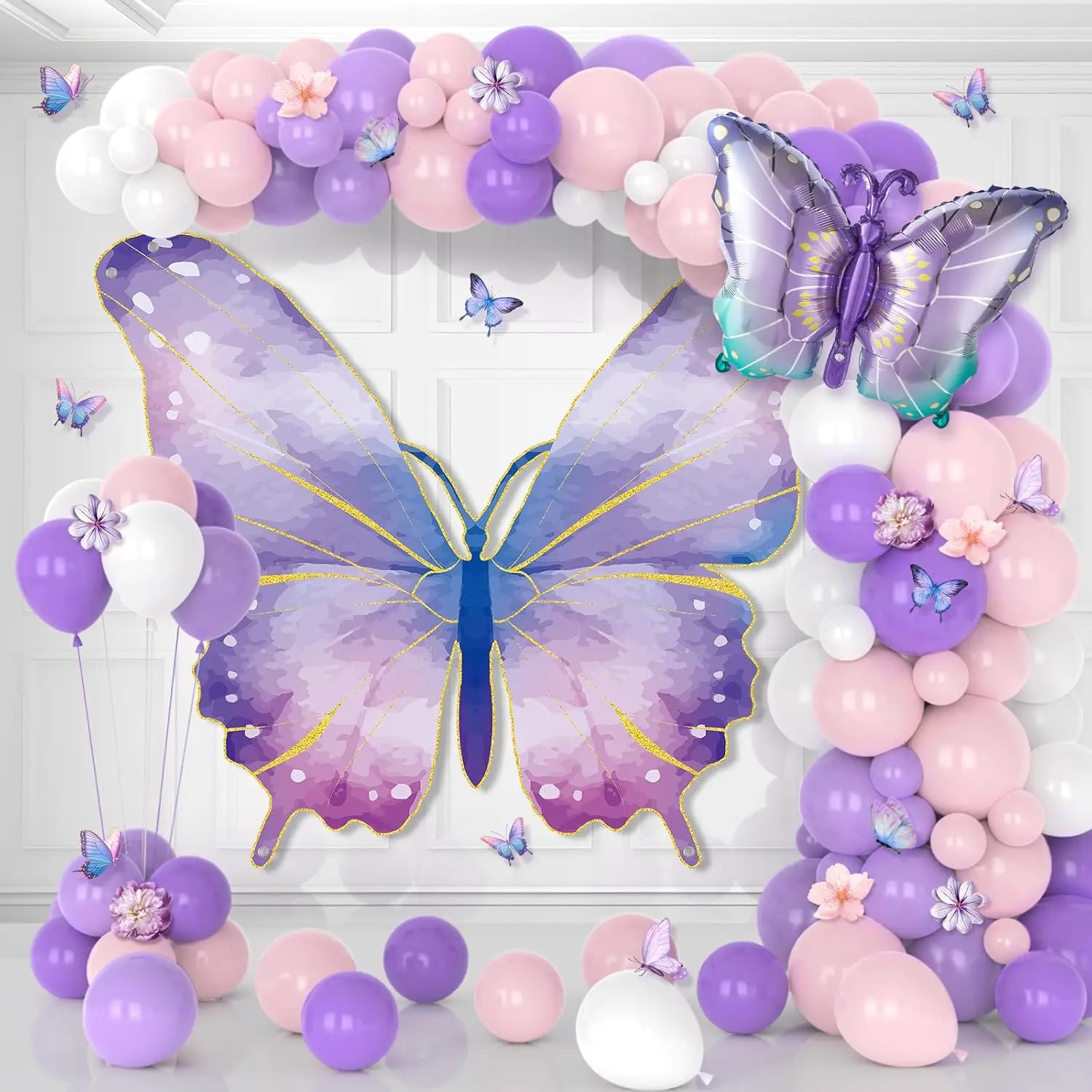 116 count Butterfly Birthday Party Decorations Butterfly Backdrop Balloon Arch Kit Watercolor Butterflies Decors for Spring Summer Girls Princess Fairy Theme Party Wedding  Shower Supplies,