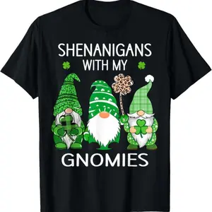 St Patricks Day Lucky Shamrock Leopard Gnomes Irish Women T-Shirt