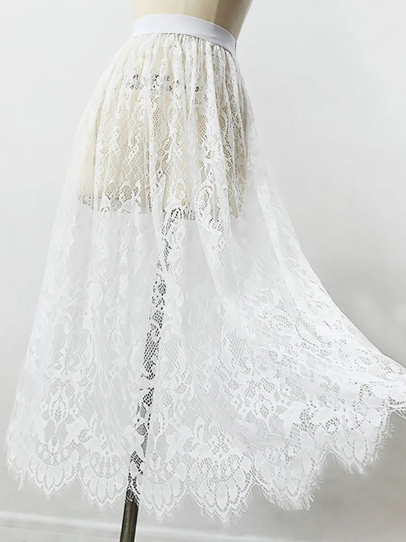 2 Length Elegant Black Skirt White Lace Transparent Sheer Long Tulle Skirt Ladies Elastic High Waist Beach Midi Skirt Womenswear Piece Drop shipping