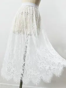 2 Length Elegant Black Skirt White Lace Transparent Sheer Long Tulle Skirt Ladies Elastic High Waist Beach Midi Skirt Womenswear Piece Drop shipping