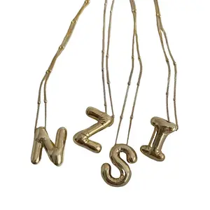 Bubble Letter Necklace Balloon Initial Necklaces for Women Dainty Alphabet Pendant 14K Gold Plated Puffy Name Personalized Jewelry a-z mother day
