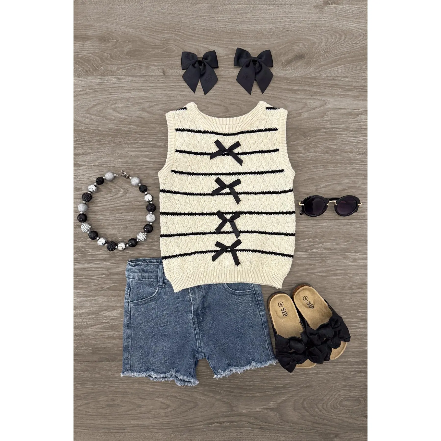 Sweater Vest Denim Short Set