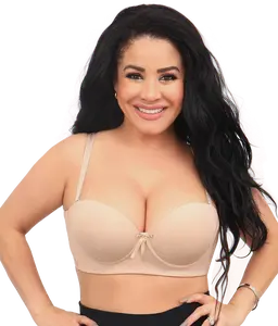 Brassier Strapless Beige Caro Fashion - Women's Adjustable Nylon Bra, Soft Cup