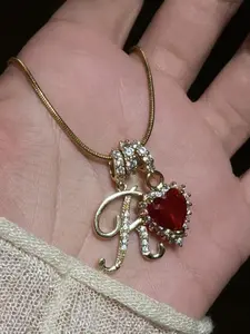 Vintage Letter Necklace, Elegant Zircon Heart Pendant, Plated Copper Chain, Perfect Gift for Parties and Daily Wear
