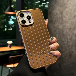3D Corrugated Stripe Stish Business Luggage Phone Case for IPhone 16 15 14 13 ProMax Cover Hard Shockproof Bumper Luxury Funda