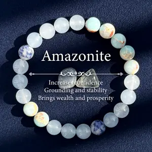 Amazonite & Lapis Lazuli Handcrafted Bead Bracelet Good Luck & Wealth Crystal Jewelry Gift Stress Relief Unisex Confidence & Self-Esteem Homeopathic Solid Format