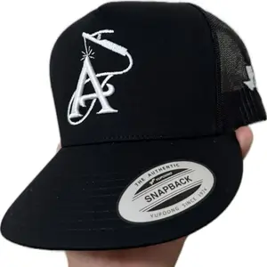 BLACK A Authentic Snapback Hat - Black Mesh Cap with white Logo Design