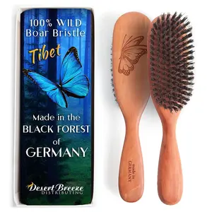 Wild Boar Bristle Hairbrush: Medium Soft Tibet Bristles, Pear Wood Handle, For Fine or Thinning Hair, Men & Women, Made in Germany's Black Forest